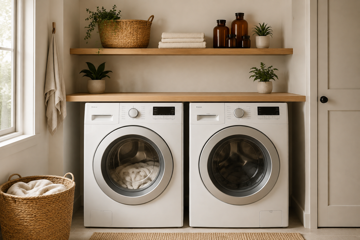 A laundry space with detergent and fabric care.