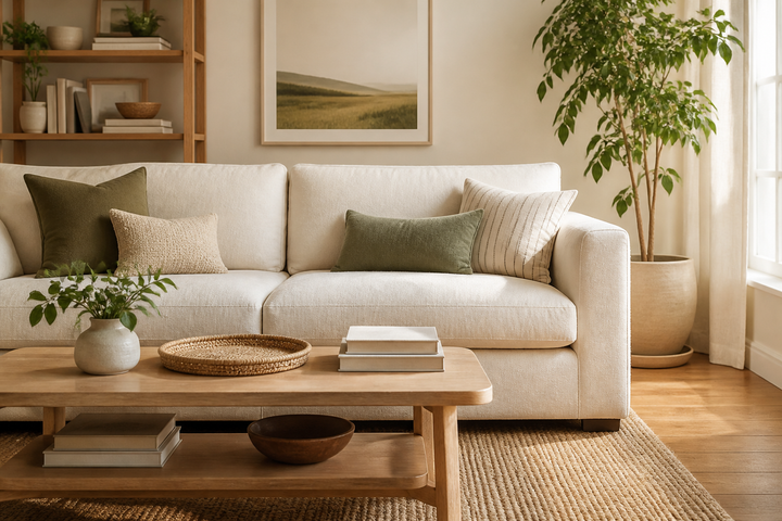 A living space with furniture, household products, and natural light.